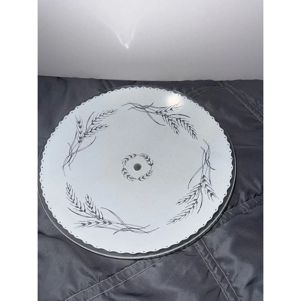 Vintage Frosted Glass Ceiling Light Shade Scalloped Black Wheat Pattern 11.25 in